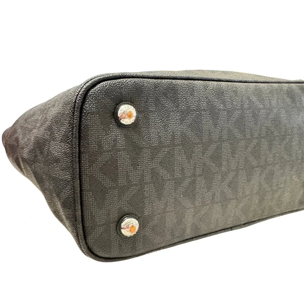 Michael Kors Jet Set Signature Logo Tote Womens Large Black Silver - Picture 5 of 12